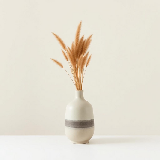 Stoneware vase in dune glaze, minimal still life