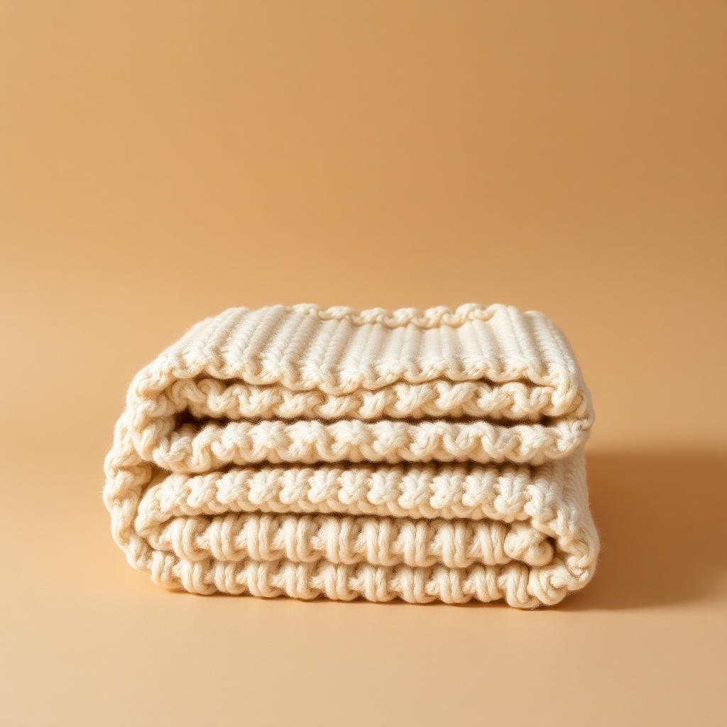 Chunky wool throw folded on a sofa