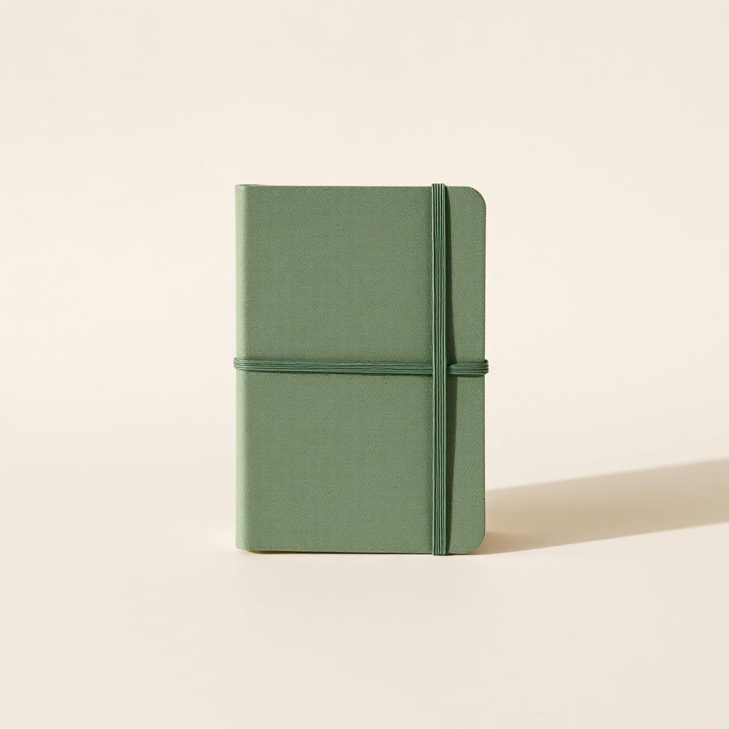 Sage linen notebook on a desk