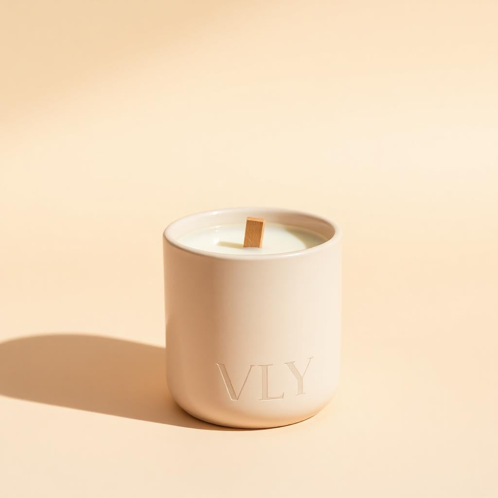 Soy candle in glass vessel, warm ambient light