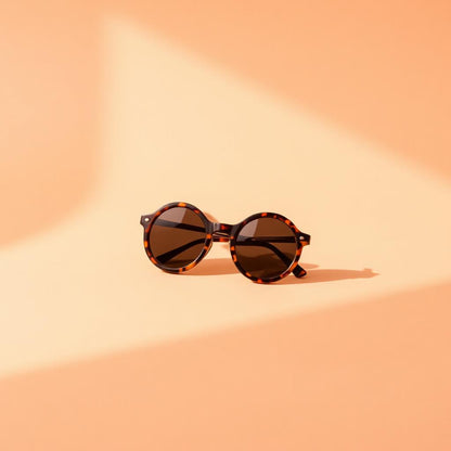 Round sunglasses with acetate frame, product still life